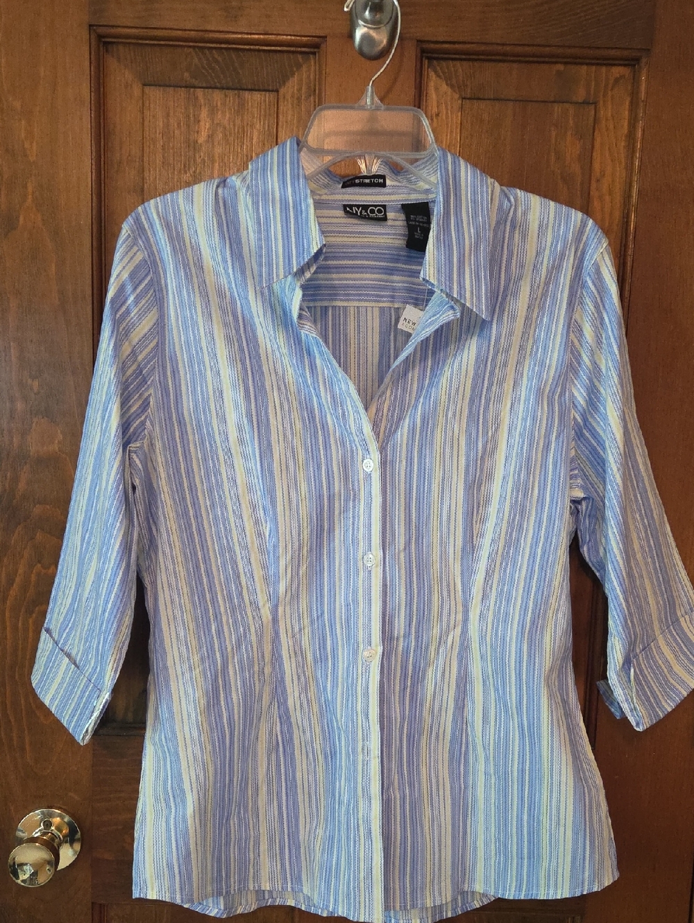 New York & Company Light Blue and White Striped Button-Down Shirt